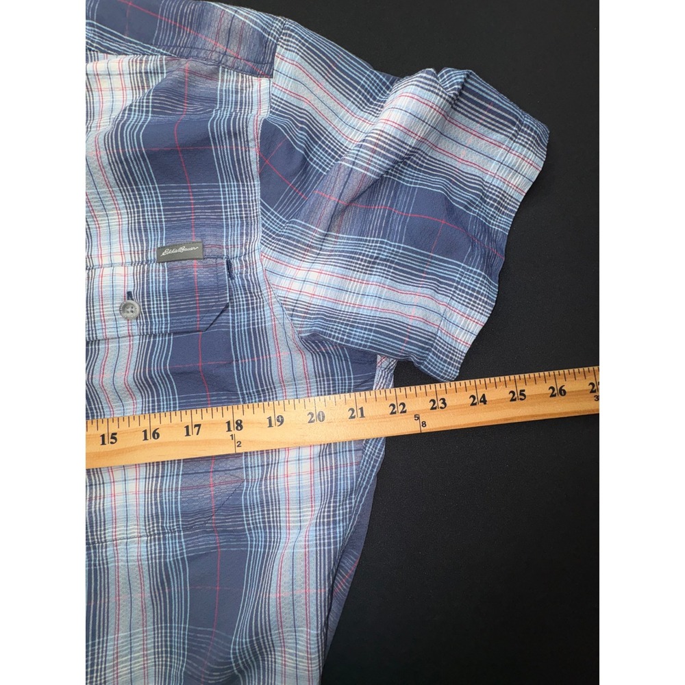 Eddie Bauer Blue Plaid Short Sleeve Hiking Shirt Mesh Lined Mens Medium 11921750 - Picture 8 of 10